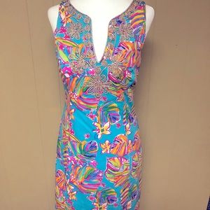 Lily Pulitzer Bright Shift Dress with Gold Trim